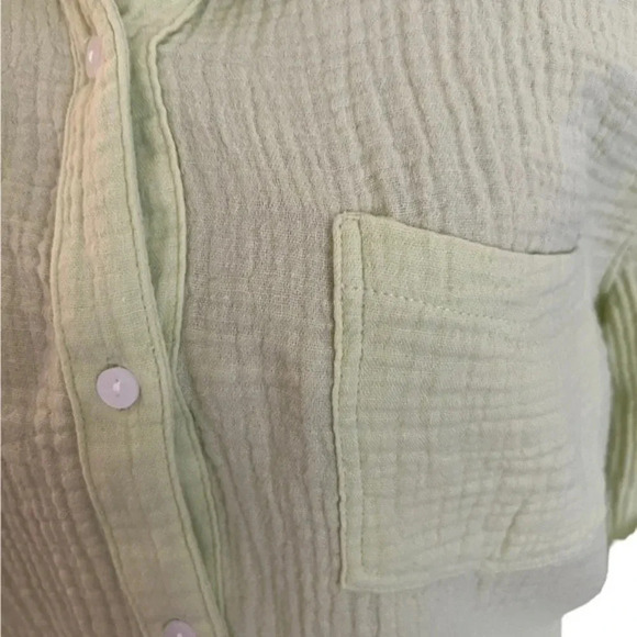 Lucky Brand Textured Cotton Collared Long sleeved Lime Green Blouse M - Picture 3 of 5